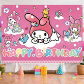 (7 Day Delivery) Pink Sanrio My Melody Cartoon Girls Happy Birthday Backdrop